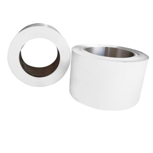 Two rolls of white gutter coil on a white background