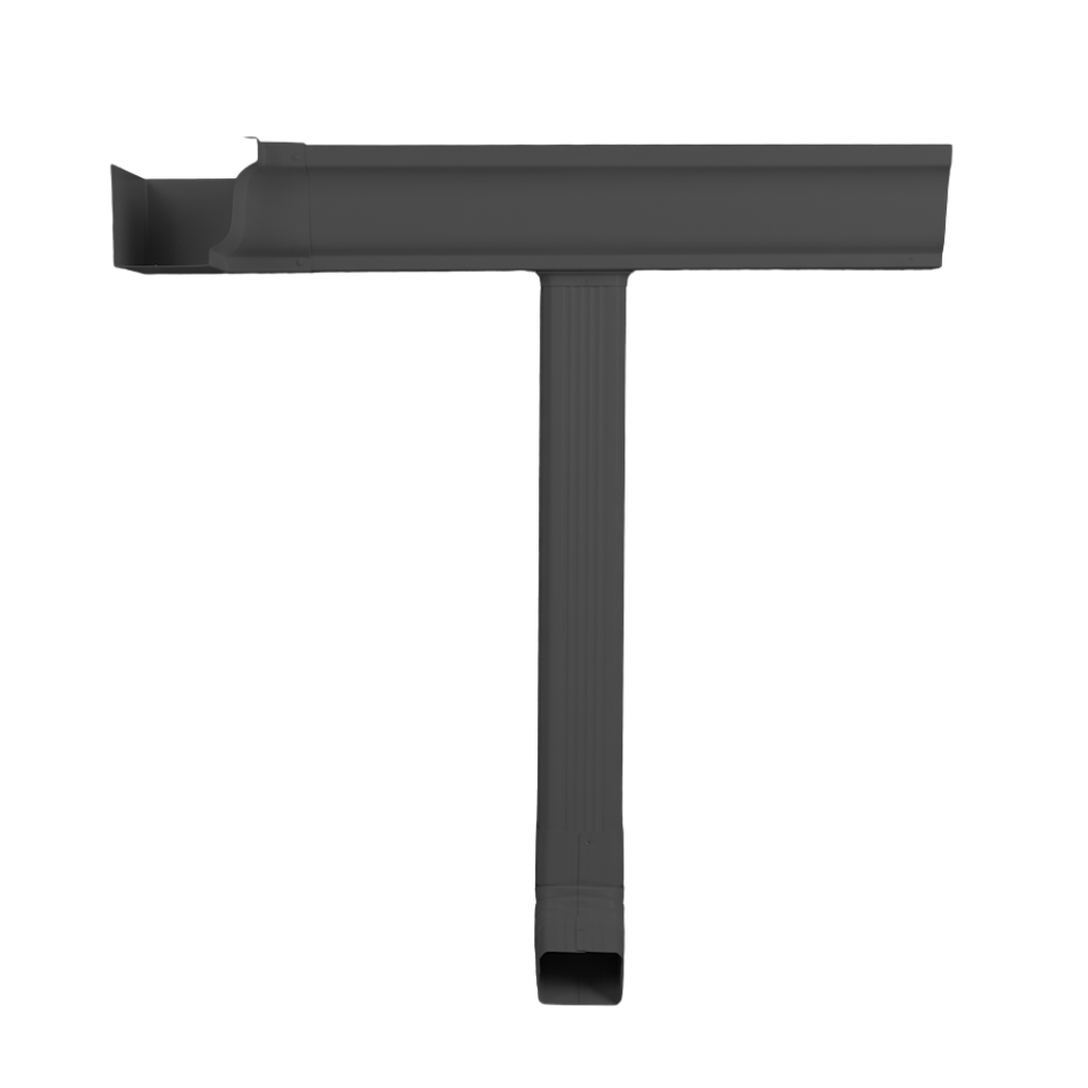 Black metal gutter on a white background