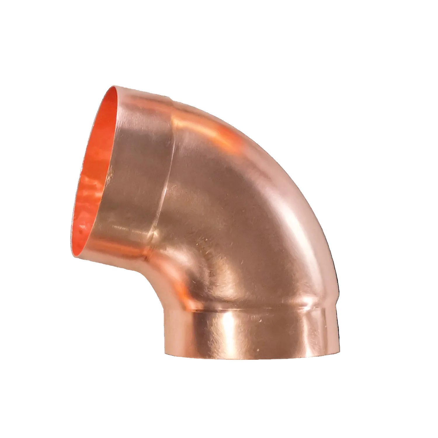 Copper gutter elbow pipe fitting on a white background
