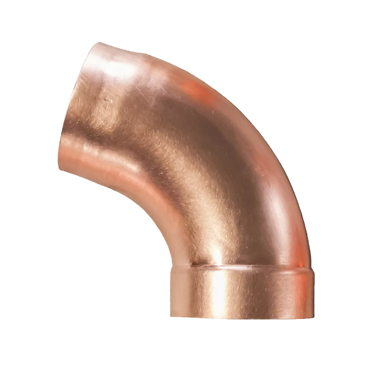 Copper elbow pipe fitting on a white background