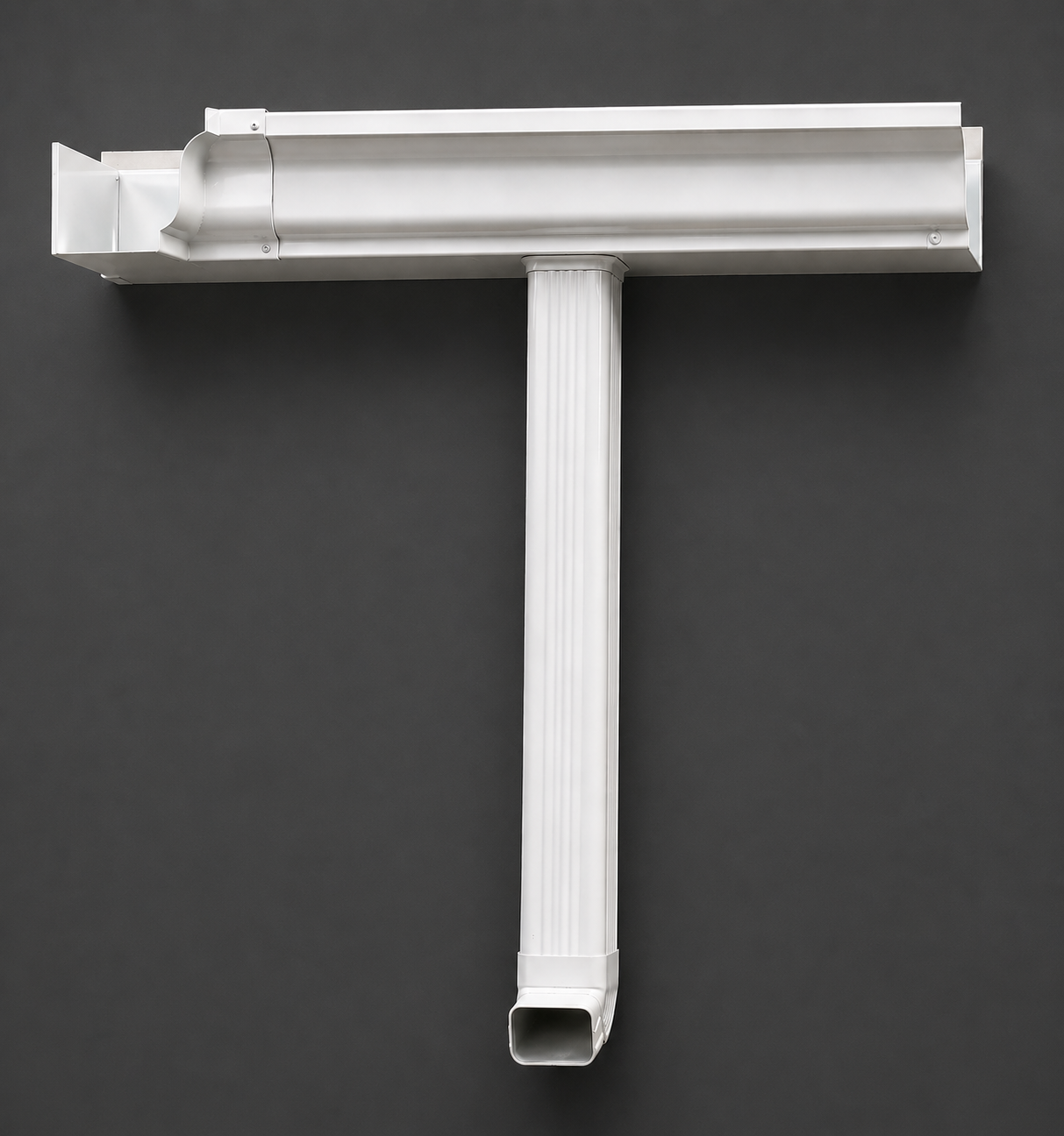White aluminum guttering system on a dark gray background